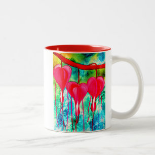 Bleeding Hearts Watercolor abstract Two-Tone Coffee Mug