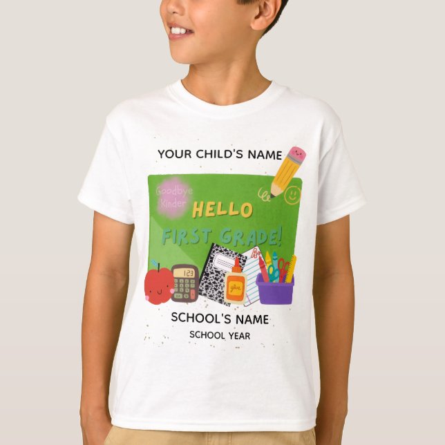 BLEEGRAPICS: Hello, First Grade! T-Shirt (Front)