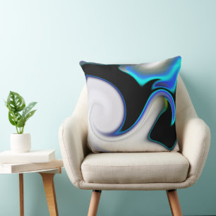 Blend of smooth with blue neon curves over shadow  throw pillow