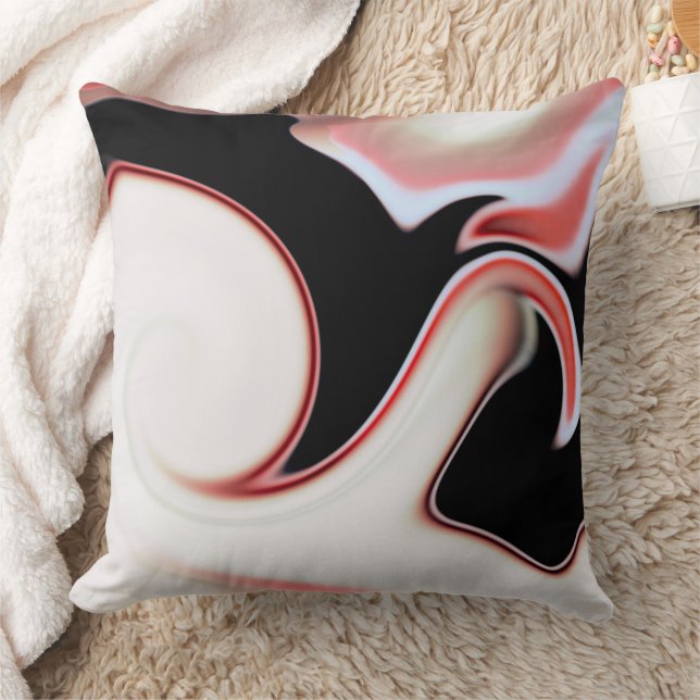 Blend of soft beige to red gradient curved traces  throw pillow (Blanket)
