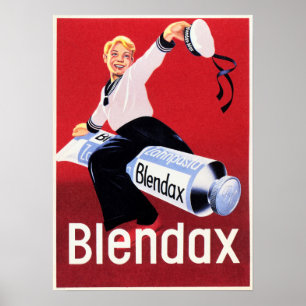 BLENDAX Toothpaste Smiling Sailor Boy Old German Poster