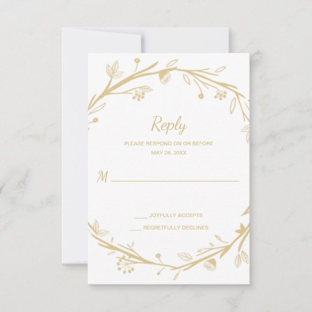 Blended Families Gold Wreath Wedding RSVP Card (Front)