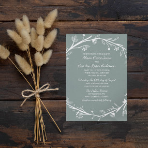 Blended Families Green Wreath Wedding Invitation