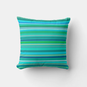 Blended Stripes, Ocean Blue and Turquoise Throw Pillow