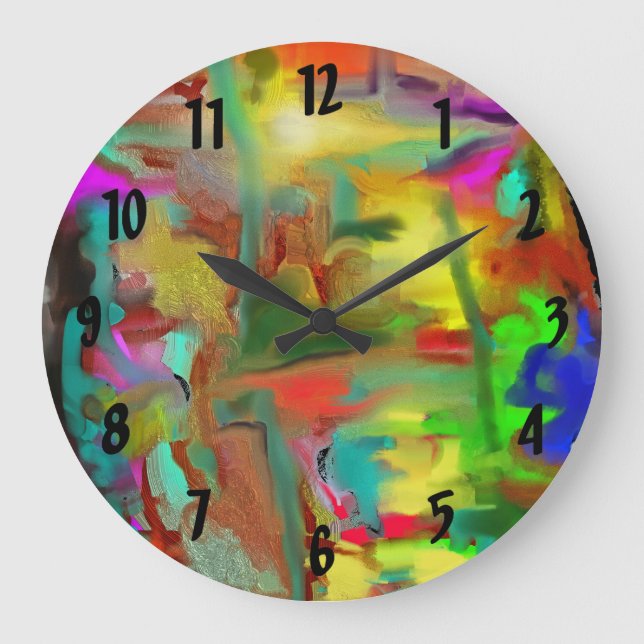Blending Colours Digital Abstract w Numbers Large Clock (Front)