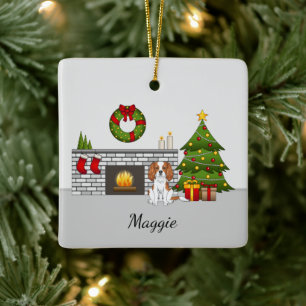 Blenheim Cavalier Dog In A Christmas Room & Name Ceramic Ornament