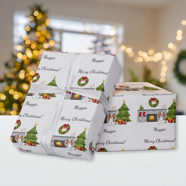 Blenheim Cavalier Dog In A Christmas Room & Text Wrapping Paper (Creator Uploaded)