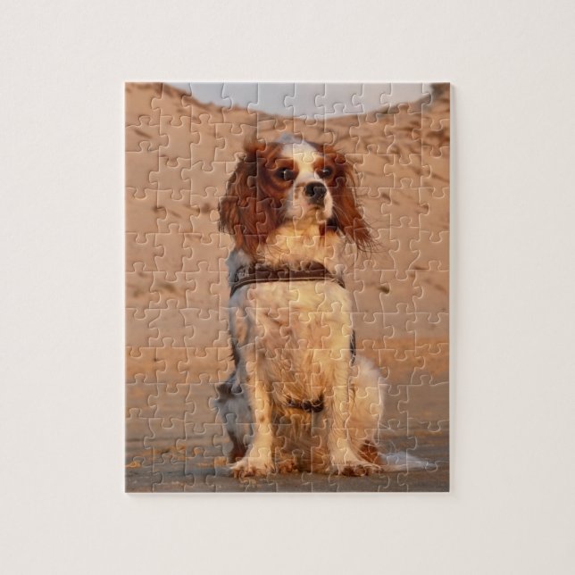 Blenheim Cavalier King Charles Spaniel Beach Jigsaw Puzzle (Vertical)