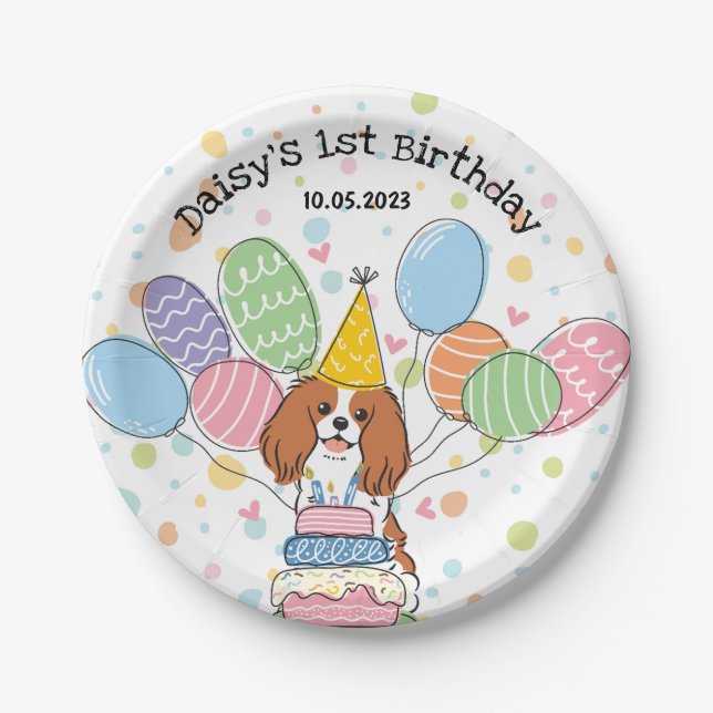 Blenheim Cavalier King Charles Spaniel Birthday Paper Plate (Front)