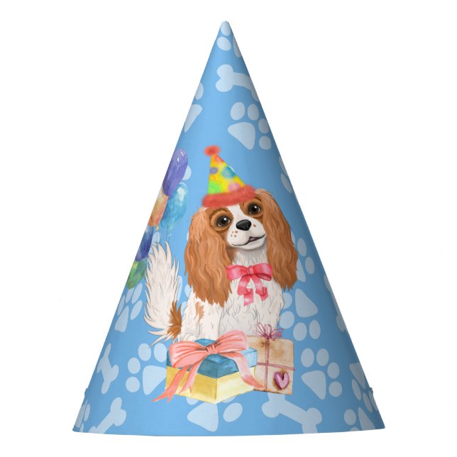 Blenheim Cavalier King Charles Spaniel Birthday  Party Hat (Front)