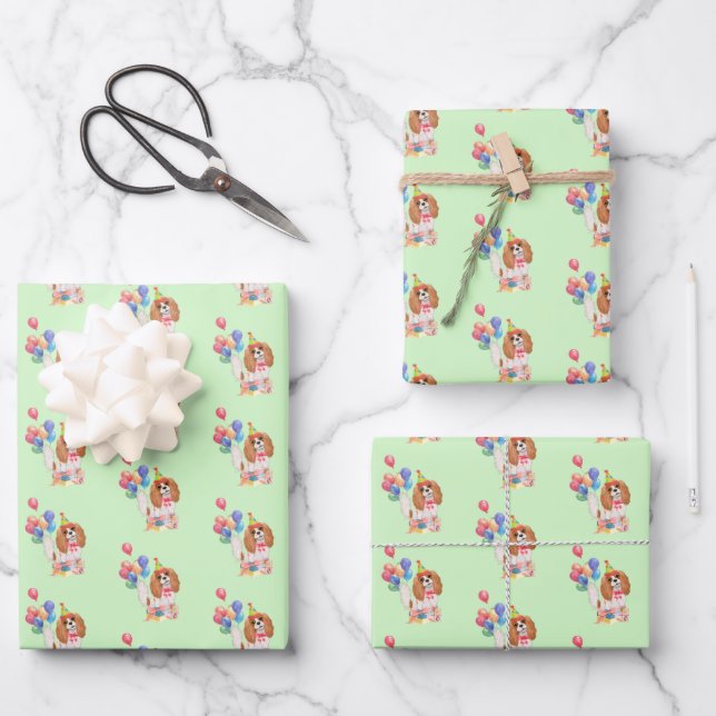Blenheim Cavalier King Charles Spaniel Birthday  Wrapping Paper Sheet (Front)