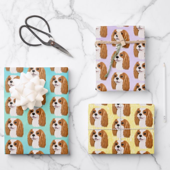 Blenheim Cavalier King Charles Spaniel Gift Wrapping Paper Sheet (Front)