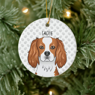 Blenheim Cavalier King Charles Spaniel Head & Name Ceramic Ornament
