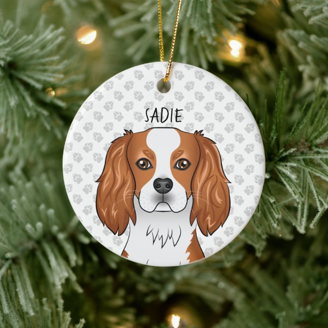 Blenheim Cavalier King Charles Spaniel Head & Name Ceramic Ornament (Tree)