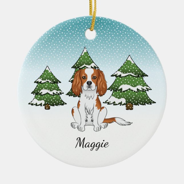 Blenheim Cavalier King Charles Spaniel In Winter Ceramic Ornament (Front)