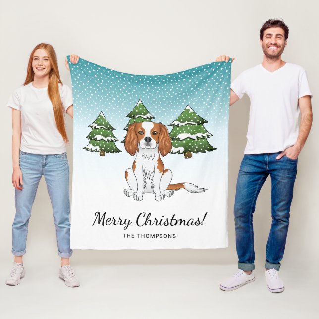 Blenheim Cavalier King Charles Spaniel In Winter Fleece Blanket (In Situ)