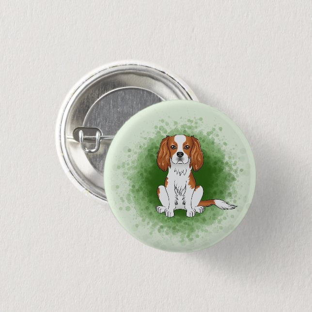 Blenheim Cavalier King Charles Spaniel On Green 1 Inch Round Button (Front & Back)