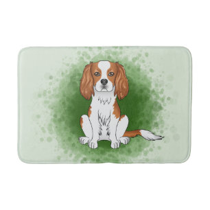 Blenheim Cavalier King Charles Spaniel On Green Bath Mat