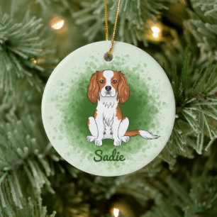Blenheim Cavalier King Charles Spaniel On Green Ceramic Ornament
