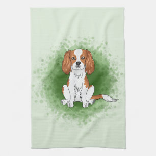 Blenheim Cavalier King Charles Spaniel On Green Kitchen Towel