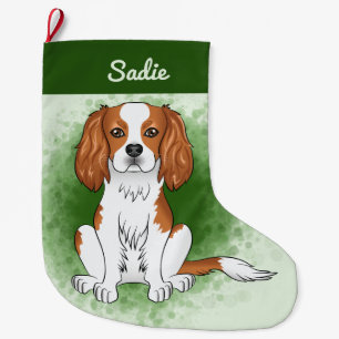 Blenheim Cavalier King Charles Spaniel On Green Large Christmas Stocking