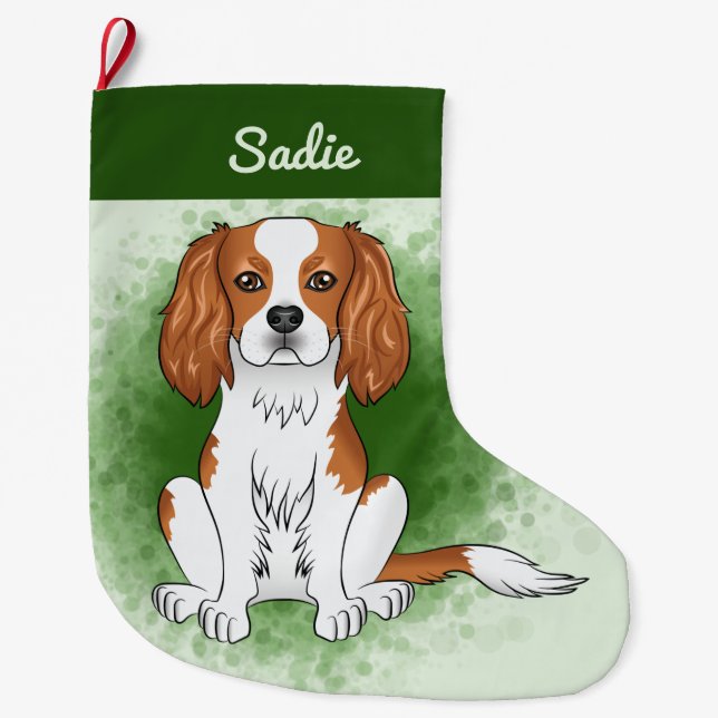 Blenheim Cavalier King Charles Spaniel On Green Large Christmas Stocking (Front)