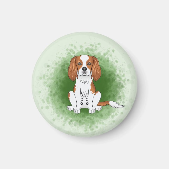 Blenheim Cavalier King Charles Spaniel On Green Magnet (Front)