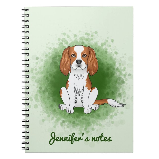 Blenheim Cavalier King Charles Spaniel On Green Notebook (Front)