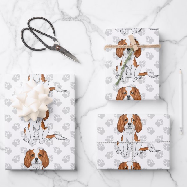 Blenheim Cavalier King Charles Spaniel Pattern Wrapping Paper Sheet (Front)