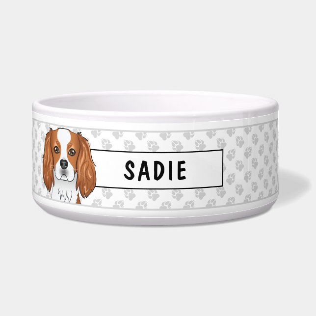 Blenheim Cavalier King Charles Spaniel & Paws Bowl (Front)