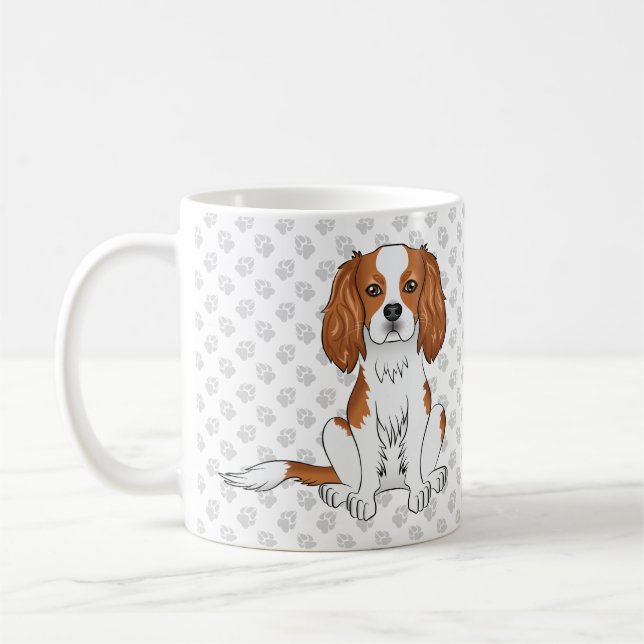 Blenheim Cavalier King Charles Spaniel & Paws Coffee Mug (Left)