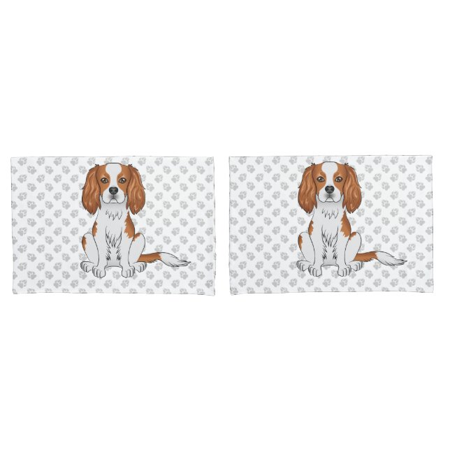 Blenheim Cavalier King Charles Spaniel & Paws Pillowcase (Front-Set)
