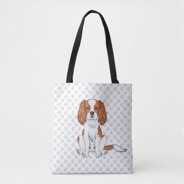 Blenheim Cavalier King Charles Spaniel & Paws Tote Bag (Front)