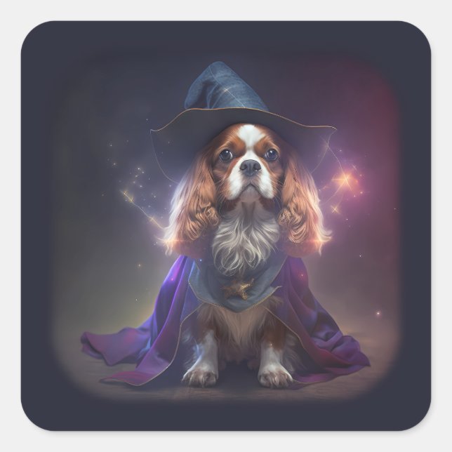 Blenheim Cavalier King Charles Wizard Square Sticker (Front)