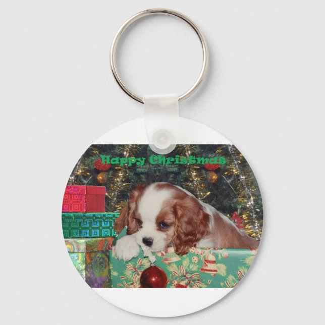 Blenheim Christmas Puppy Keychain (Front)