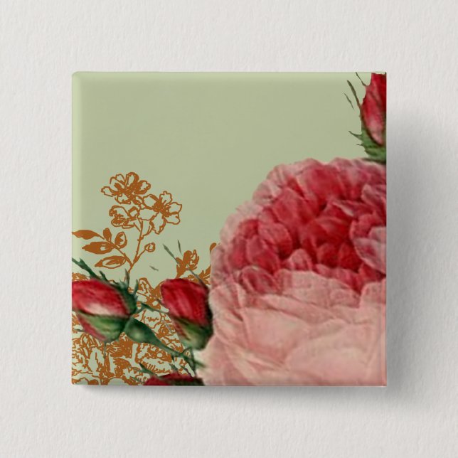 Blenheim Rose - Elegant Sage Green 2 Inch Square Button (Front)