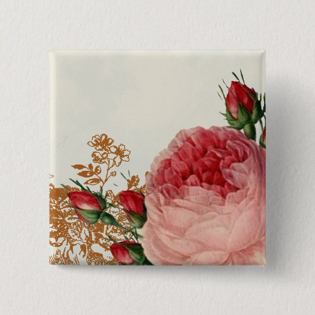Blenheim Rose - Summer Sky - 2 Inch Square Button (Front)