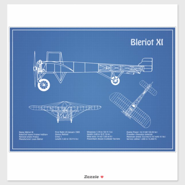 Bleriot XI - Airplane Blueprint Drawing Plans AD (Sheet)