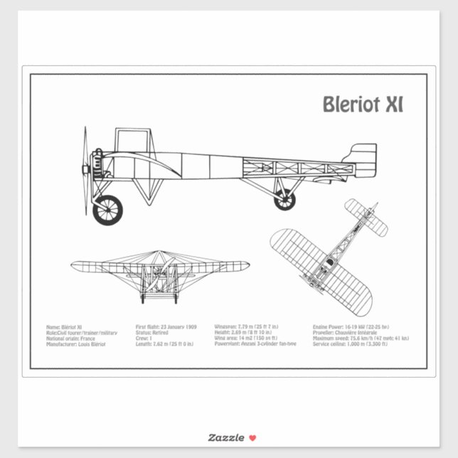 Bleriot XI - Airplane Blueprint Drawing Plans BD (Sheet)