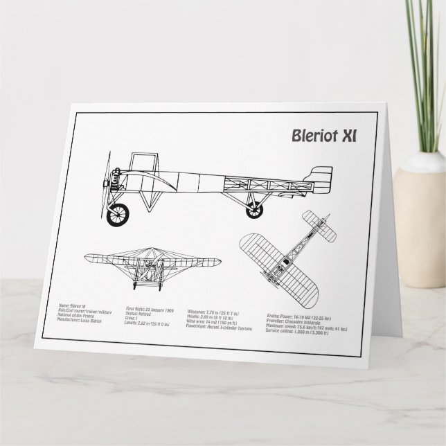 Bleriot XI - Airplane Blueprint Drawing Plans BD Thank You Card (Front)