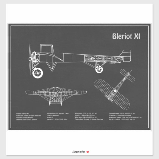 Bleriot XI - Airplane Blueprint Drawing Plans PD (Sheet)