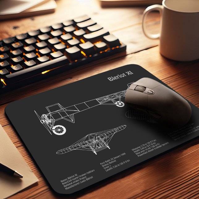 Bleriot XI - Airplane Blueprint Drawing Plans PD Mouse Pad (Creator Uploaded)