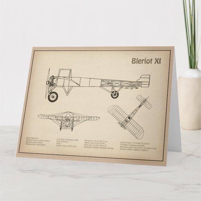 Bleriot XI - Airplane Blueprint Drawing Plans SD Thank You Card (Front)