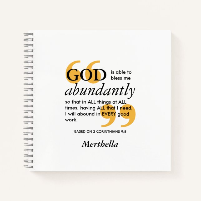 BLESS ABUNDANTLY 2 Cor 9 8 Positive Affirmation Notebook (Front)