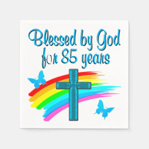 BLESS BY GOD FOR 85 YEARS BLUE CROSS DESIGN NAPKIN