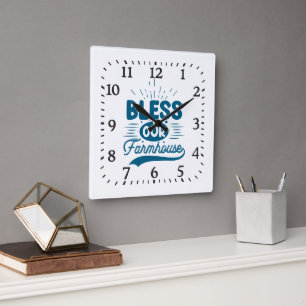 Bless our Farmhouse Square Wall Clock