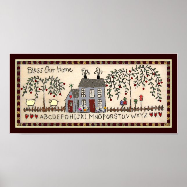 BLESS OUR HOME~Primitive Rustic Home Decor Art (Front)