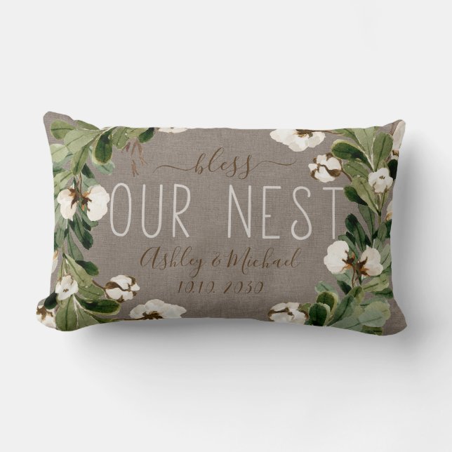 Bless Our Nest Eucalyptus Wreath Wedding Keepsake Lumbar Pillow (Front)