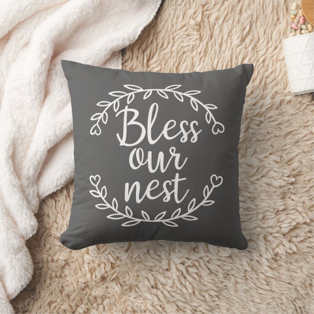 Bless Our Nest Farmhouse Grey Accent Throw Pillow (Blanket)
