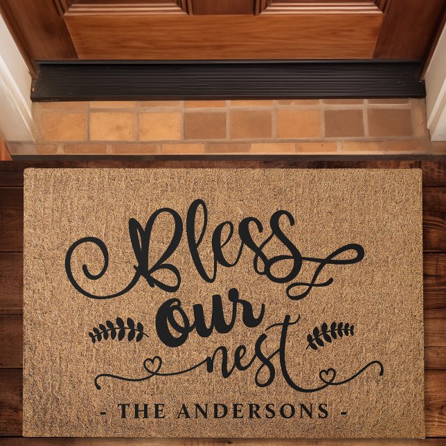 Bless Our Nest Personalized Faux Burlap Doormat (Creator Uploaded)